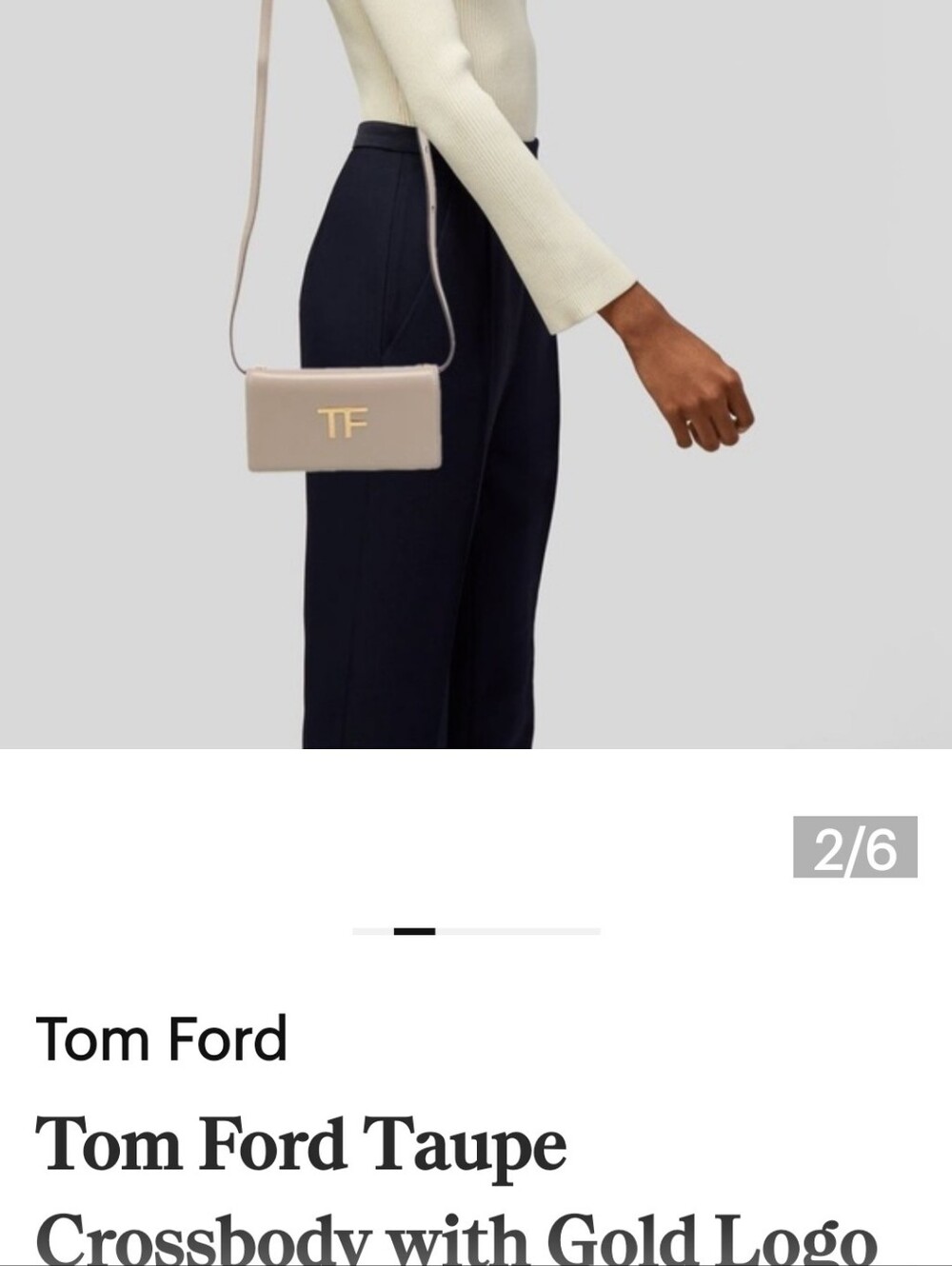 Tom Ford Taupe Leather TF Logo Shoulder Bag - Picture 7 of 7